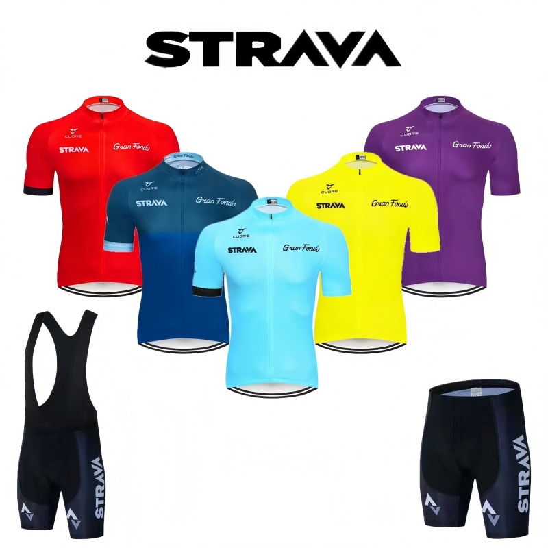 Mountain Biking Jerseys Men - Strava Fahrradtrikot-Set Sommer Radsport T-Shirt Trägerhosen-Set